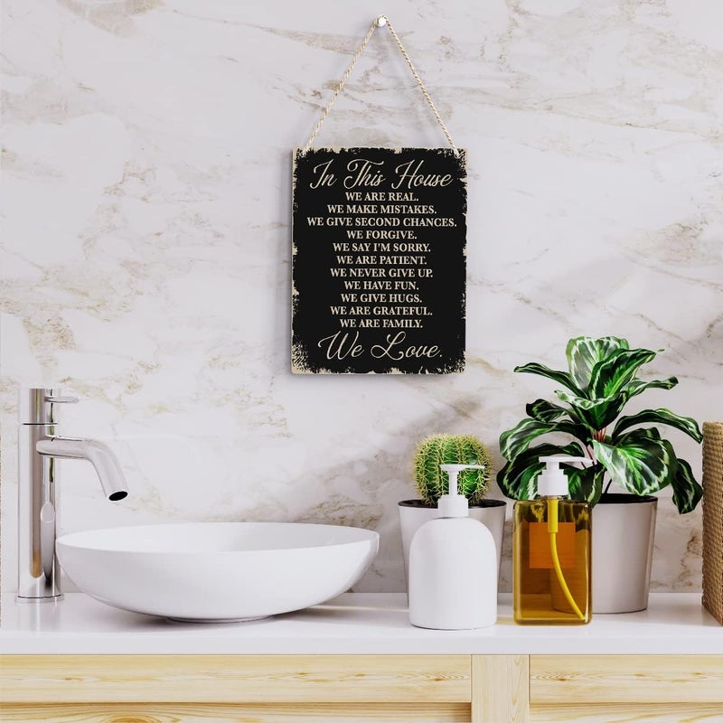 BELLOWDEER In This House Wooden Hanging Sign, House Rules Signs, Farmhouse Living Room Home Decor Wall Art, Inspirational Family Quote, Scripture Wooden Hanging Sign for Farmhouse Home Wall Art Decoration - Image 5